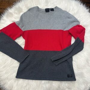 Armani Exchange Colorblock Blac, Red, and Gray Striped Sweater size Small